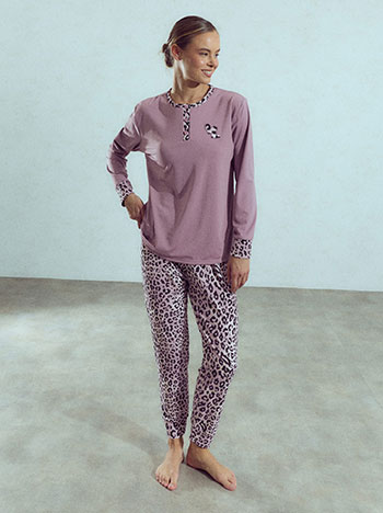 Pyjama set with animal print in purple