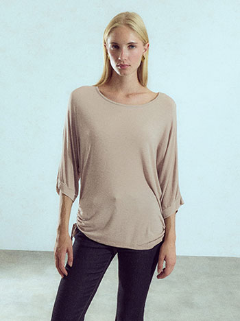 Side ruched top in light brown