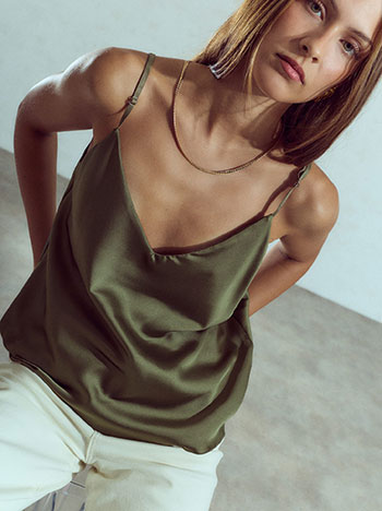 Lingerie top satin in khaki