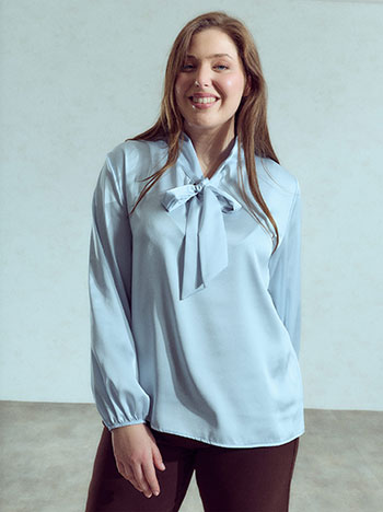 Satin top with tie in sky blue