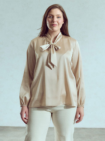 Satin top with tie in beige