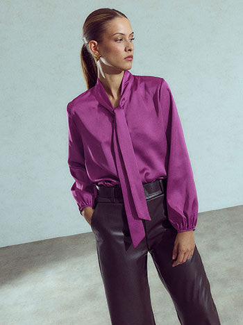 Satin top with tie in purple