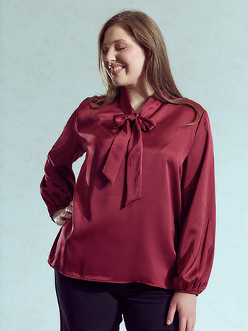 Satin top with tie in wine red