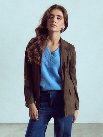 Faux suede solid blazer in brown