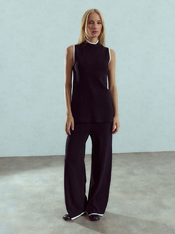 Knit top and wide-leg trousers set in black