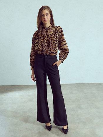 Flared trousers with elastic waist in black