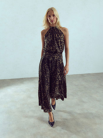 Midi leopard skirt with pleats in black