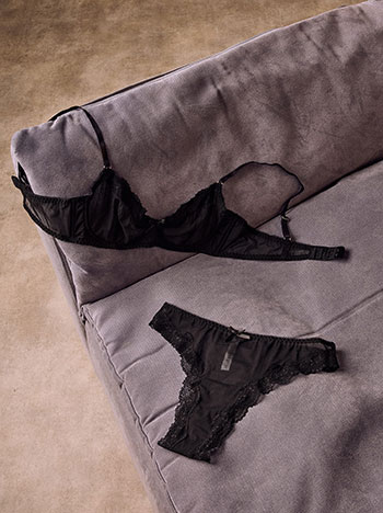 Semi-sheer lingerie set with lace in black