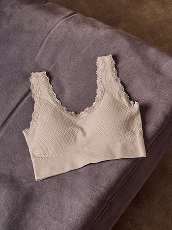 Bustier with lace details in beige