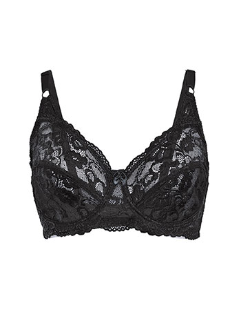 Laced semi sheer bra in black