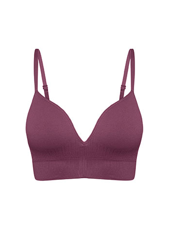 Bra with ribbed details in wine red