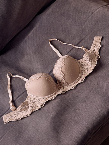 Bra with rhinestone detail in beige
