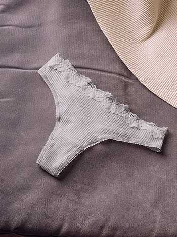 Ribbed lace thong in light grey