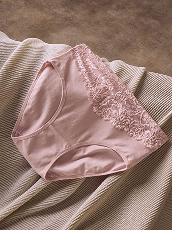 High waisted briefs with lace in pink