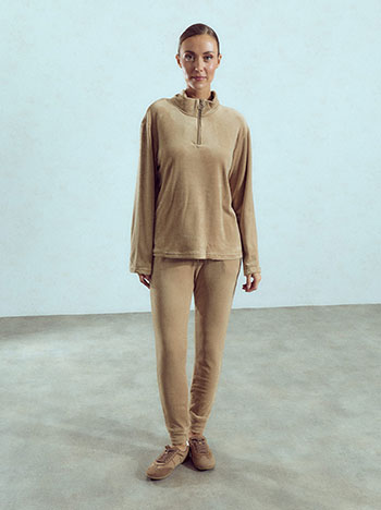 Velvet sweater and trousers set in beige