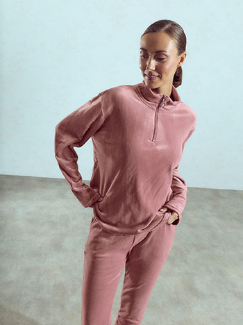 Velvet sweater and trousers set in dusty pink