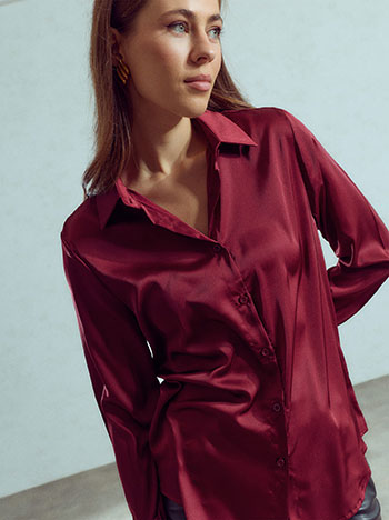Satin solid shirt in wine red