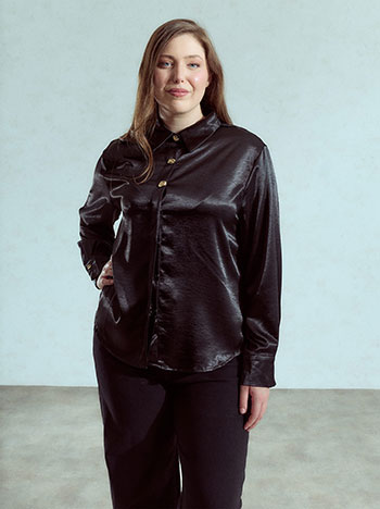 Satin asymmetric shirt in black