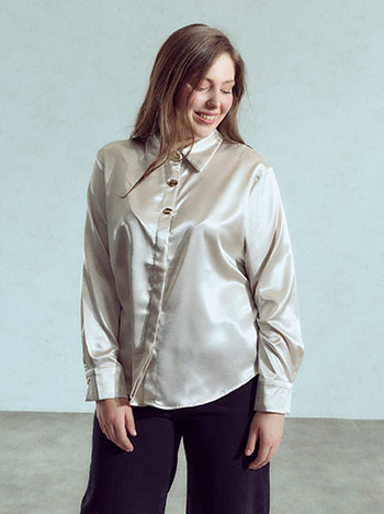 Satin asymmetric shirt in beige