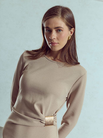 Dress with metallic detail in beige