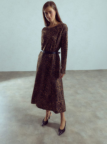 Φόρεμα με animal print σε καφέ
