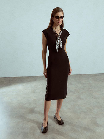 Midi dress with scarf detail in black