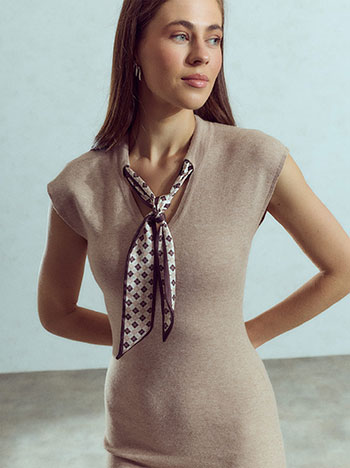 Midi dress with scarf detail in beige