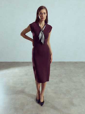 Midi dress with scarf detail in wine red