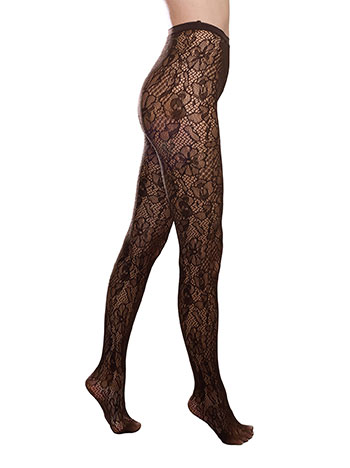 Fishnet tights with flowers in brown