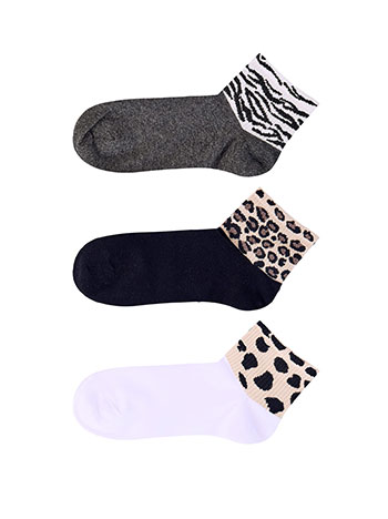 Σετ 3 ζευγάρια κάλτσες με animal print σε μαύρο, λευκό γκρι σκούρο