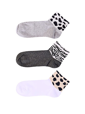 Σετ 3 ζευγάρια κάλτσες με animal print σε γκρι, γκρι σκούρο, λευκό