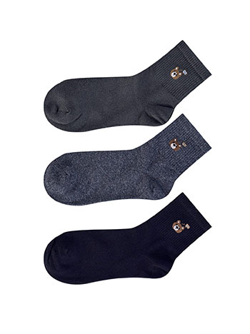 3 pack of socks with teddy bear in black, charcoal, dark, grey