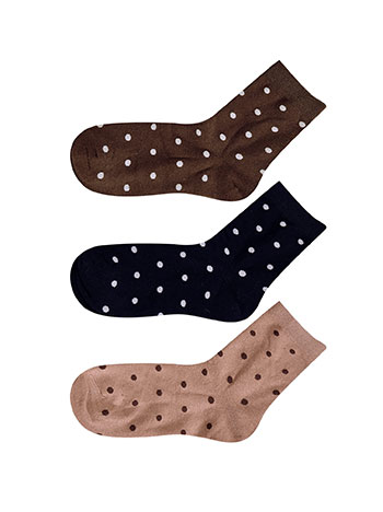 3 pack of socks polka dot in brown, black, light brown