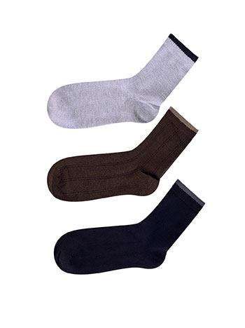 3 pack of mens socks in brown, black, grey