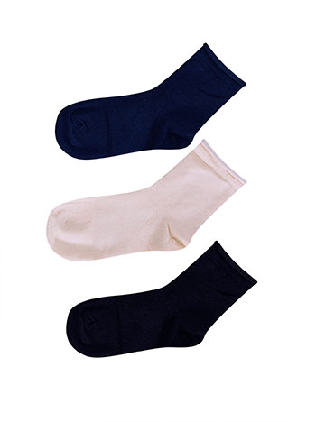 3 pack of monochrome socks in black, dark blue, beige
