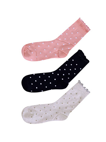 3 pack of socks polka dot in black, pink, light grey