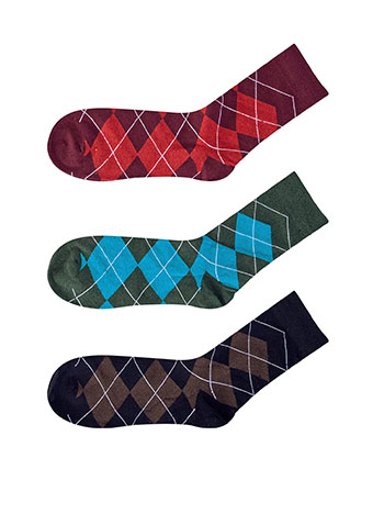 3 pack men s socks with rhombus in dark green, wine red, black