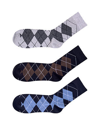 3 pack men s socks with rhombus in grey, black, dark blue