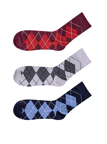 3 pack men s socks with rhombus in grey, wine red, dark blue