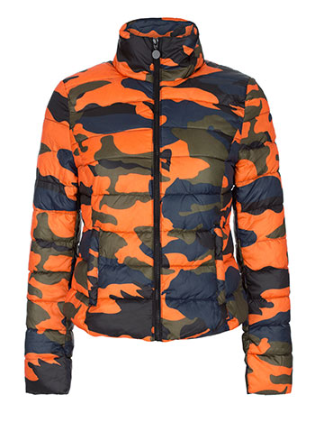 orange camo puffer jacket
