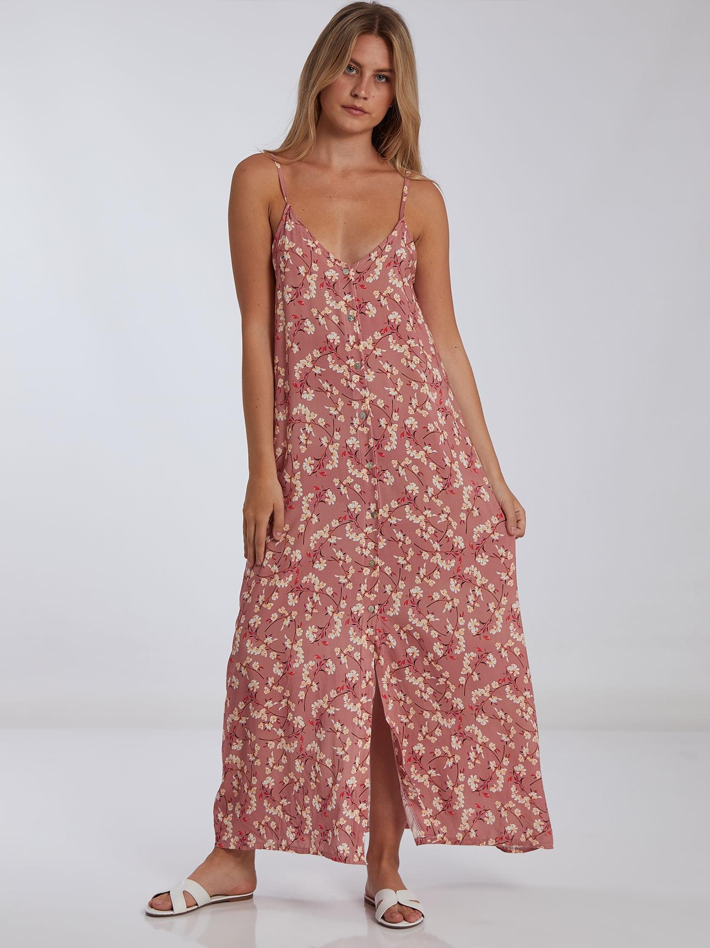 Floral dress with spaghetti straps in dusty pink | Celestino
