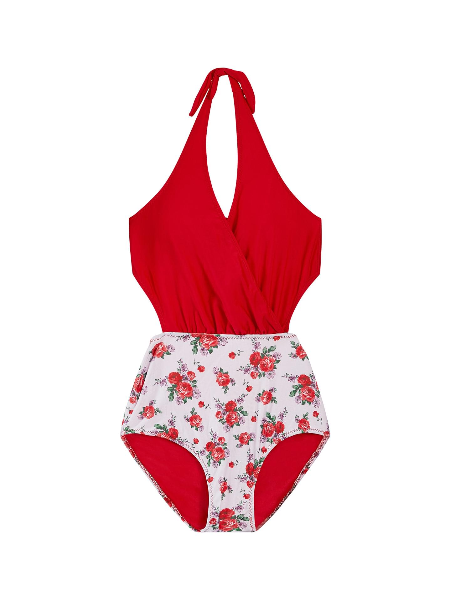 Floral One Piece Swimsuit With With Cut Out In Red White 16 40 Celestino