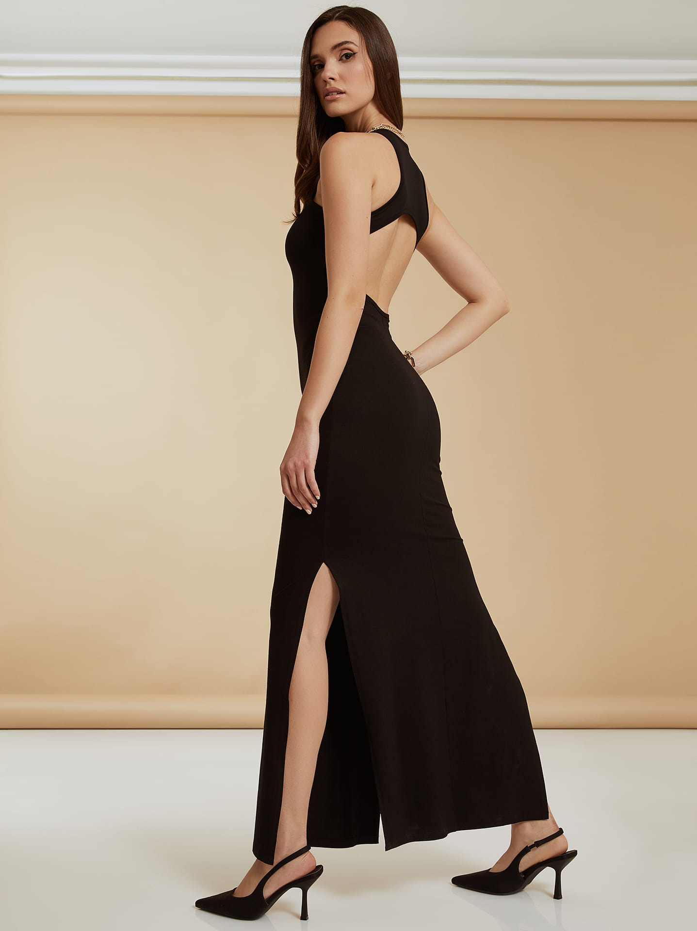 Open back maxi dress in black | Celestino