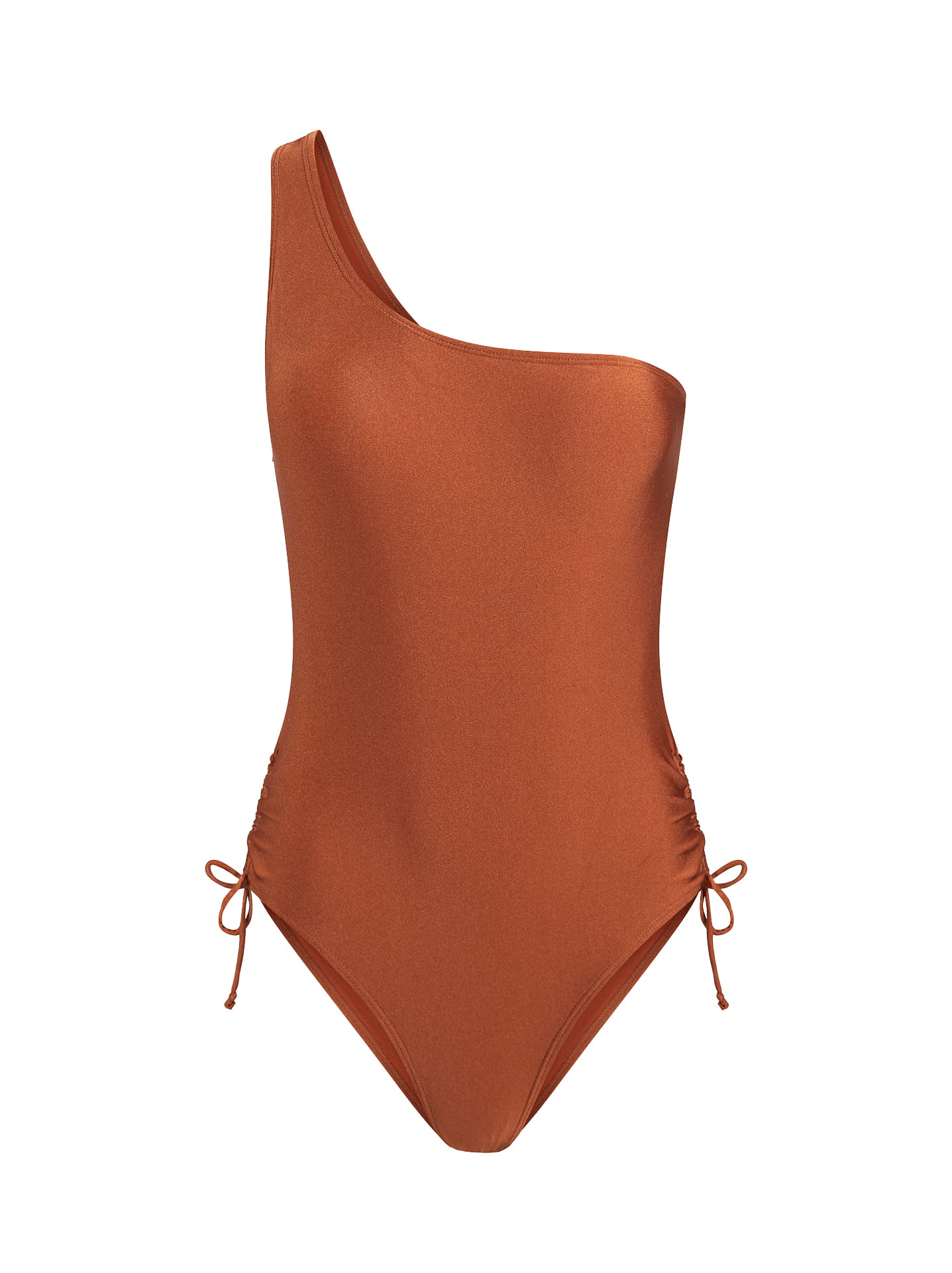 Shiny one shoulder one piece swimsuit in bronze, 1.99