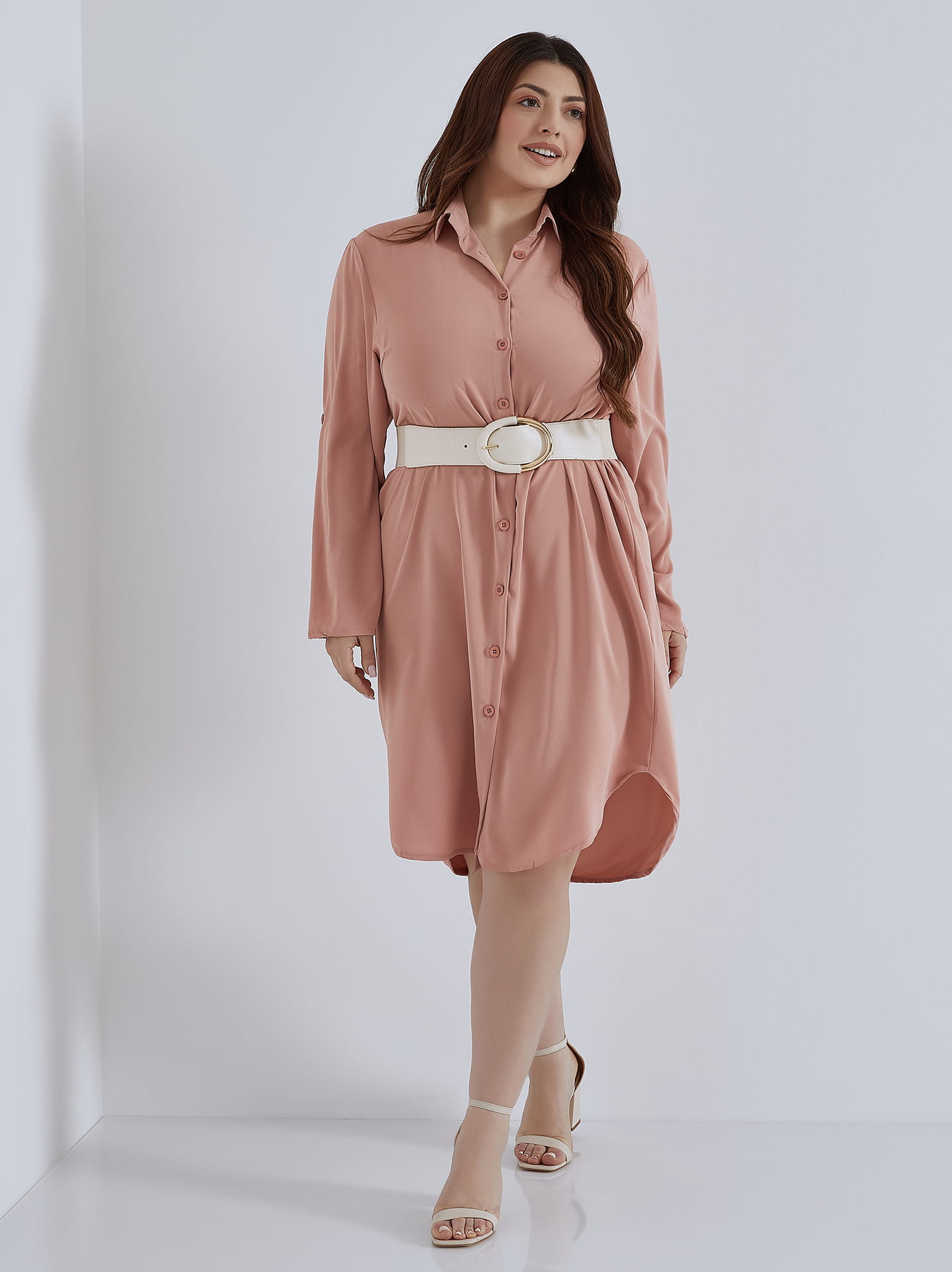 Shirt dress with point collar curvy in dusty pink Celestino