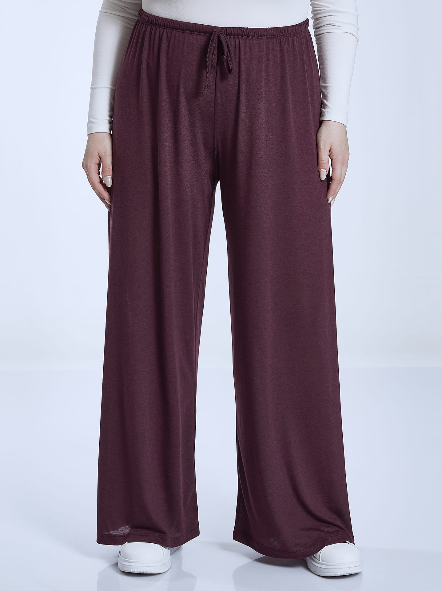 Crepe Knit Pintuck Wide Leg Pants - Wine