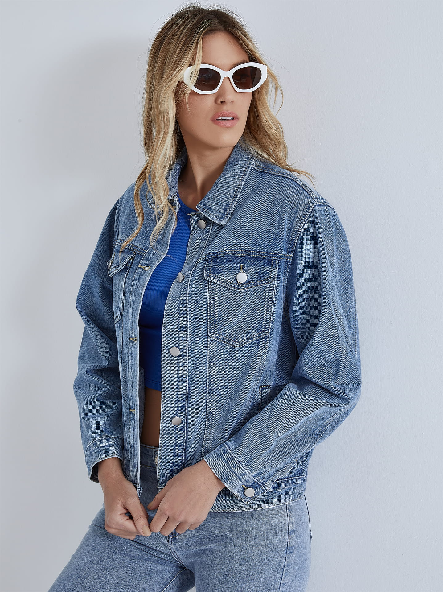 Jean jacket with cotton in blue Celestino