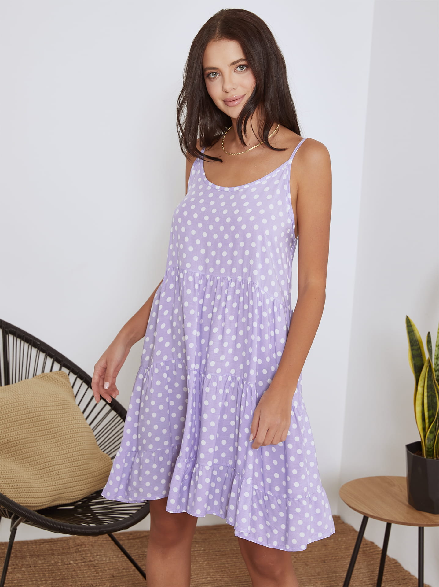 light purple polka dot dress Mini polka dot dress with ruffles in light purple
