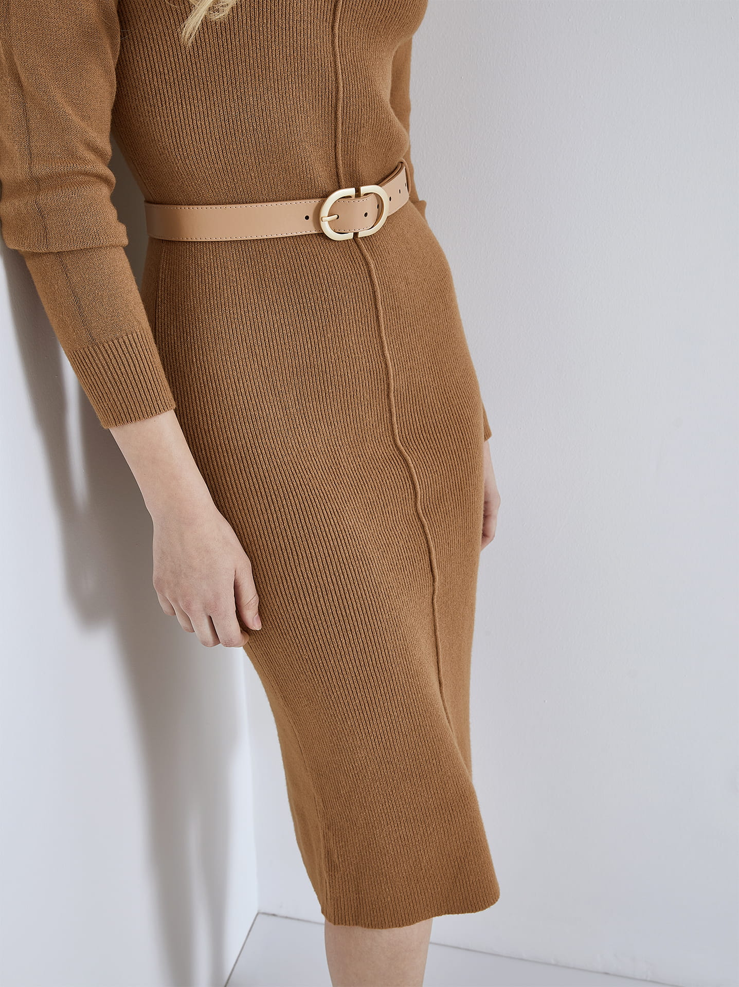 Ribbed dress with decorative seam in camel 12.99 Celestino