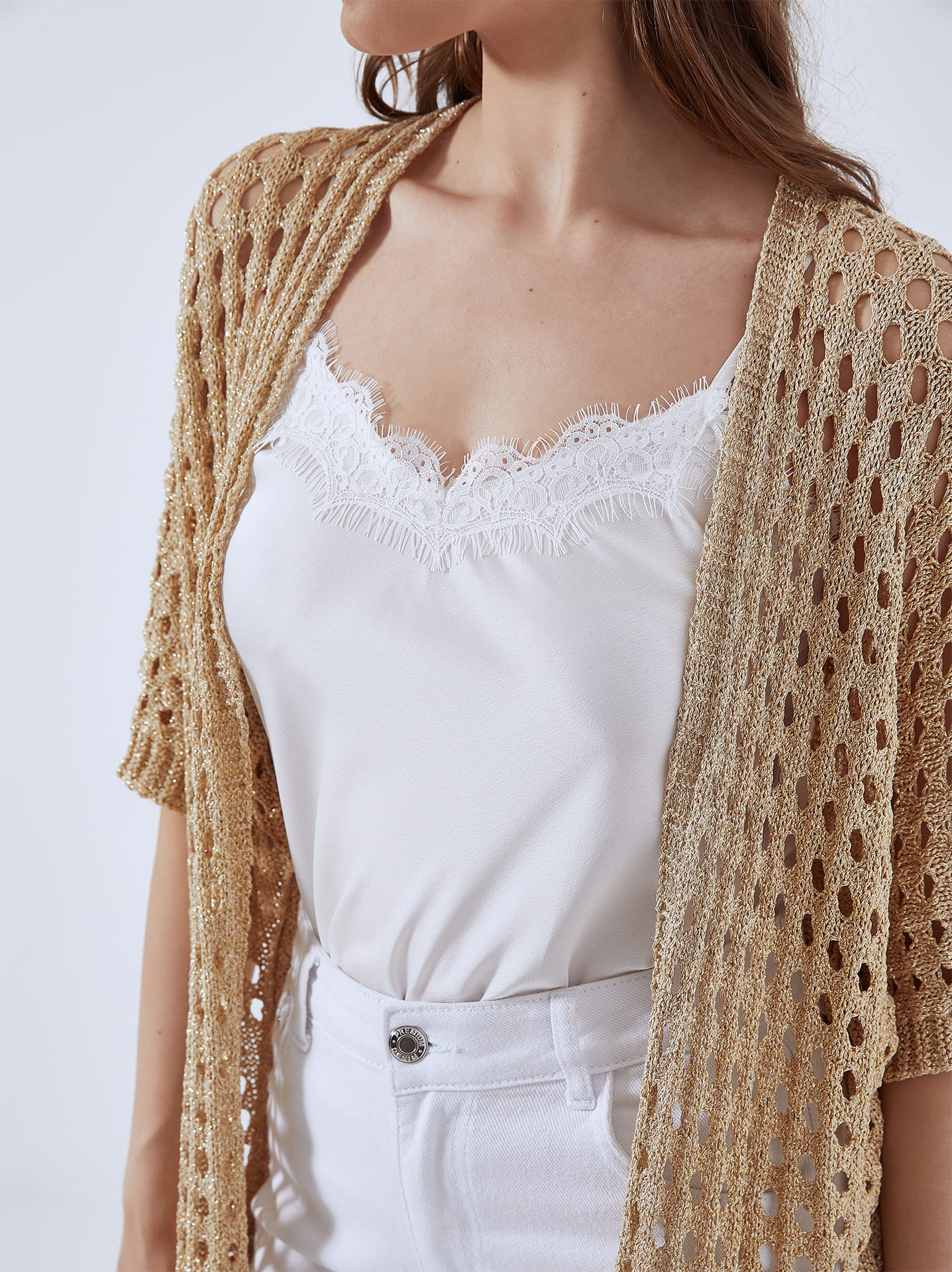 Knitted crochet metallic cardigan in gold 17.99 Celestino